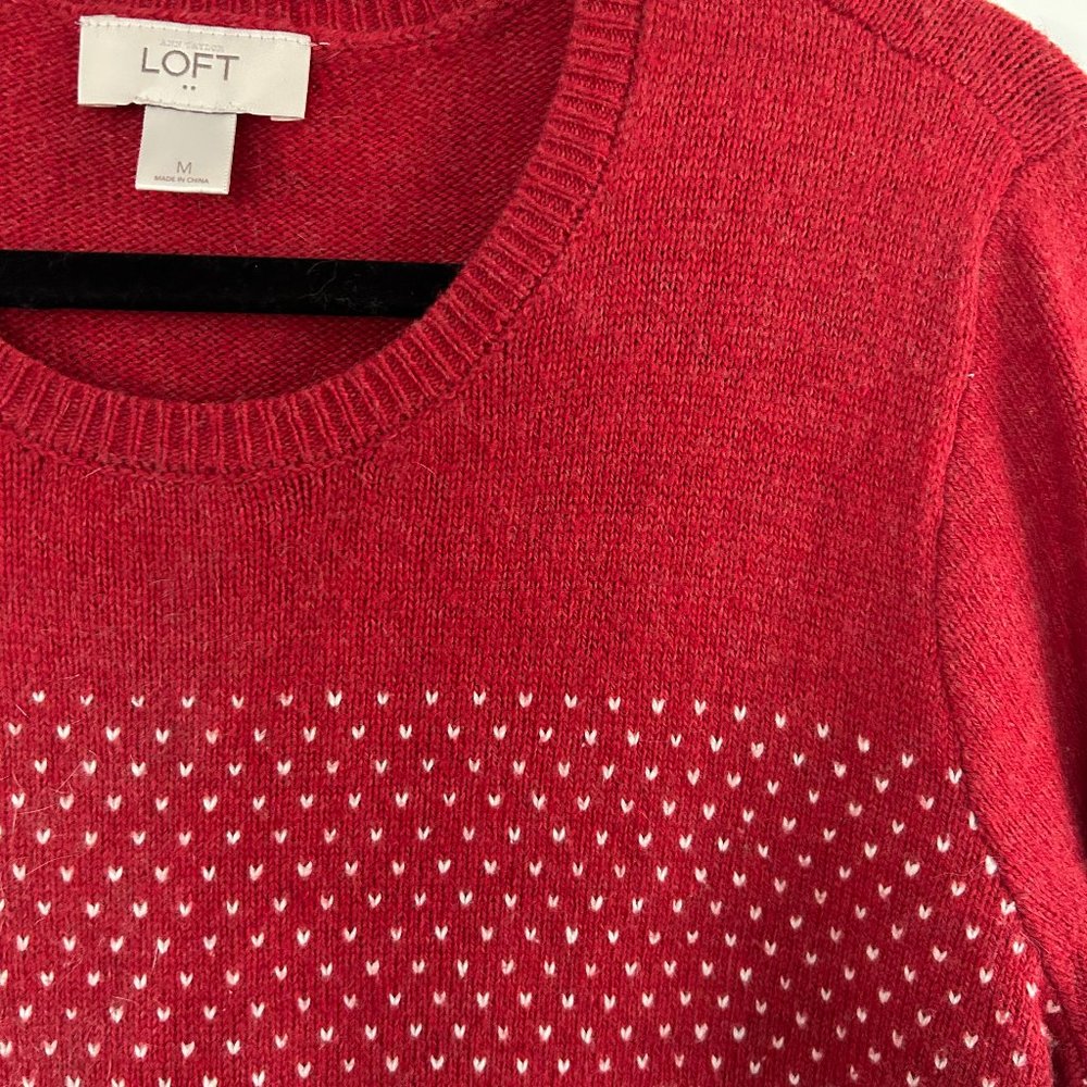 LOFT red and white mini hearts sweater Medium